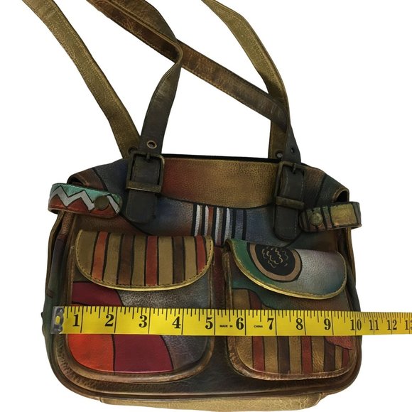 Anuschka NEVER USED Handpainted Leather Buckle Shoulder Bag Southwest - Picture 5 of 13
